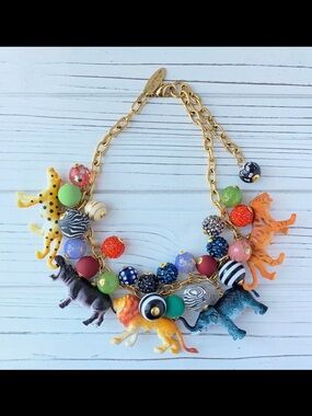 Lenora Dame Safari Animal Goldtone Chunky Short version Charm Necklace NWT